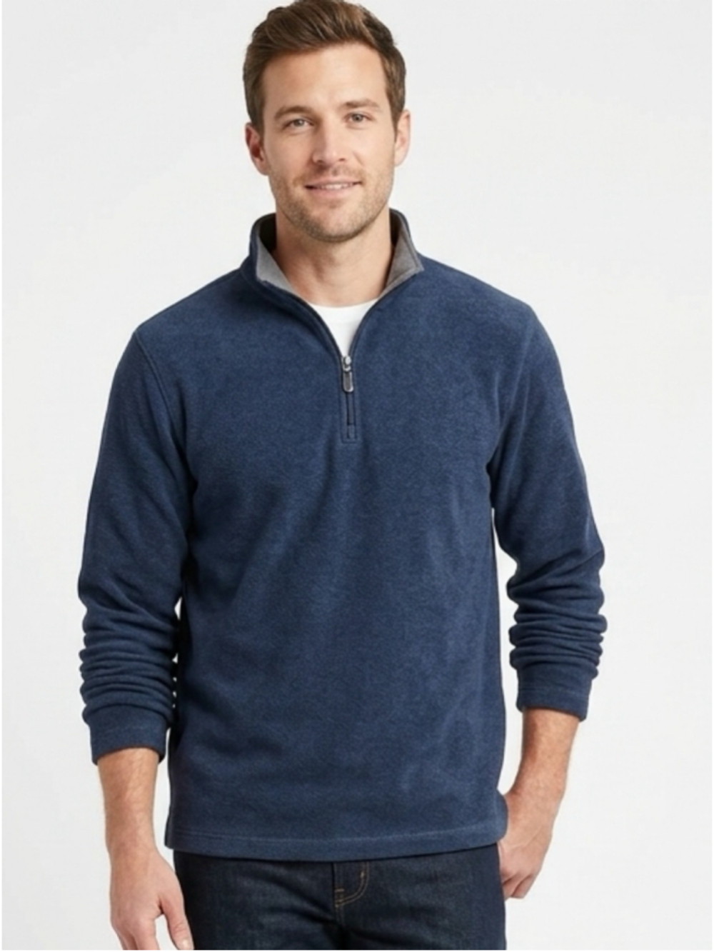 Wrangler Authentics Navy Blue Fleece Quarter Zip Pullover Large - 338